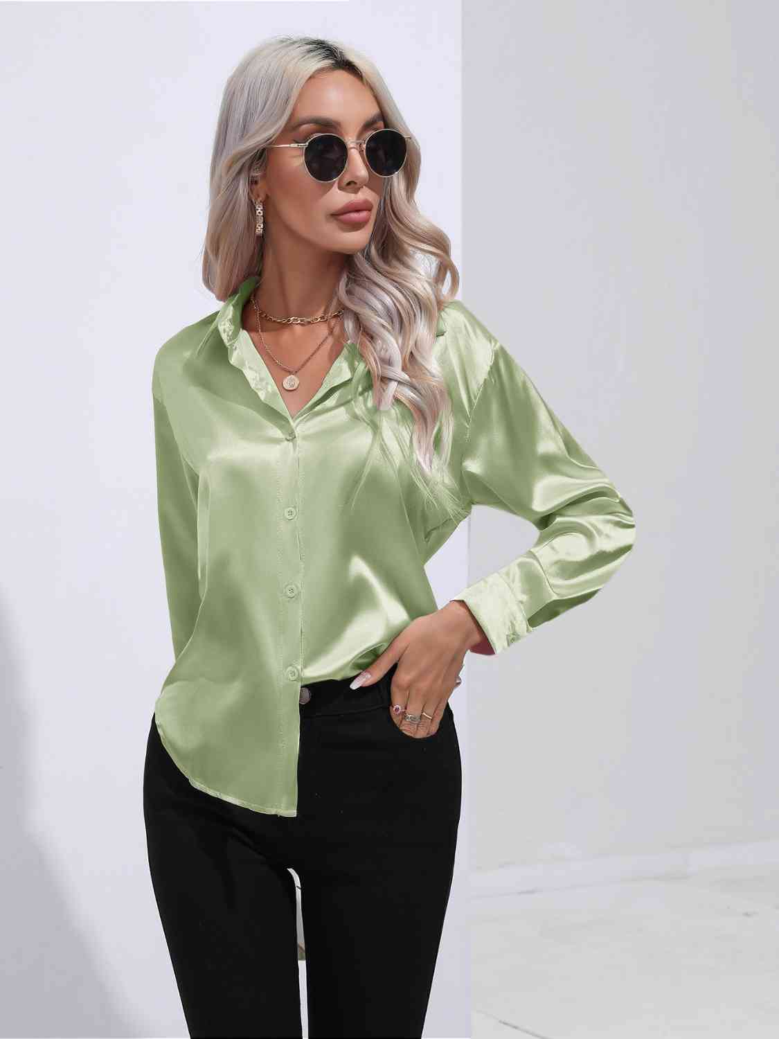 Satin Serenity Button-Up Shirt