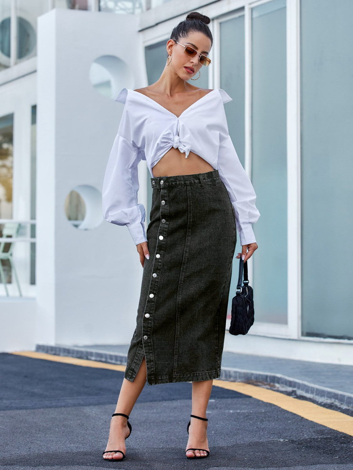 Luna Buttoned Denim Skirt