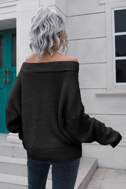 Off-Shoulder Comfort Ribbed Sweater