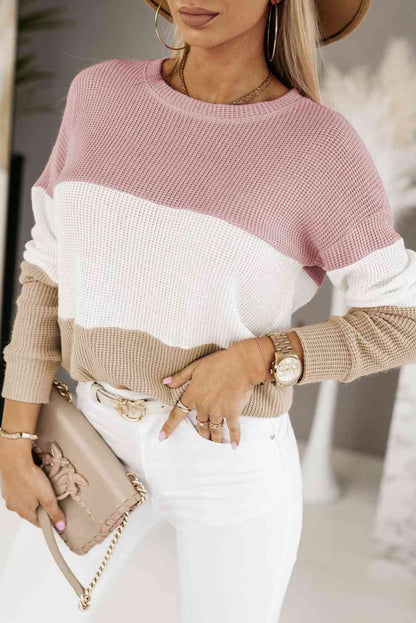 Cherry Cream Color Block Sweater